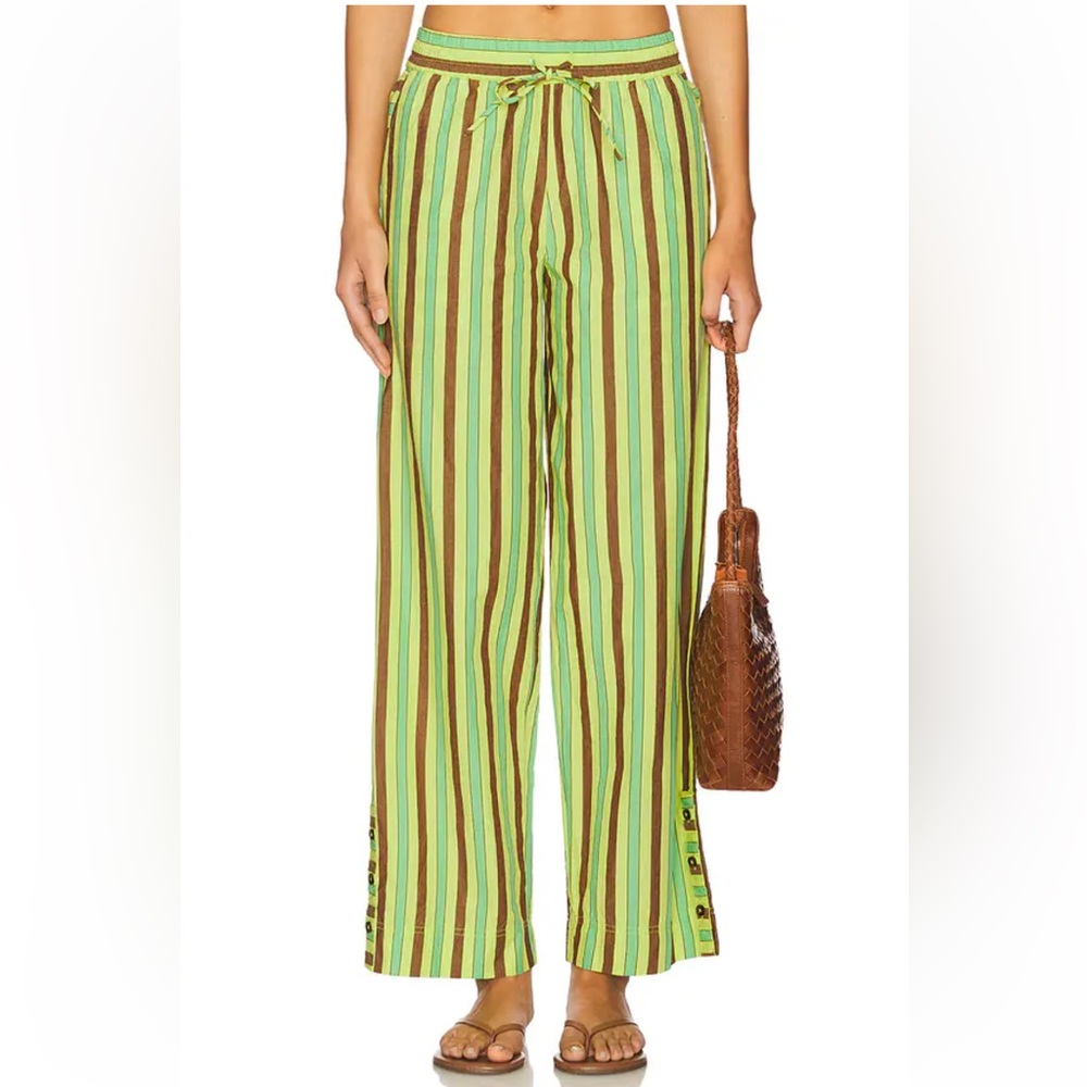 Free People Green and Brown Striped Wide Leg Pants
